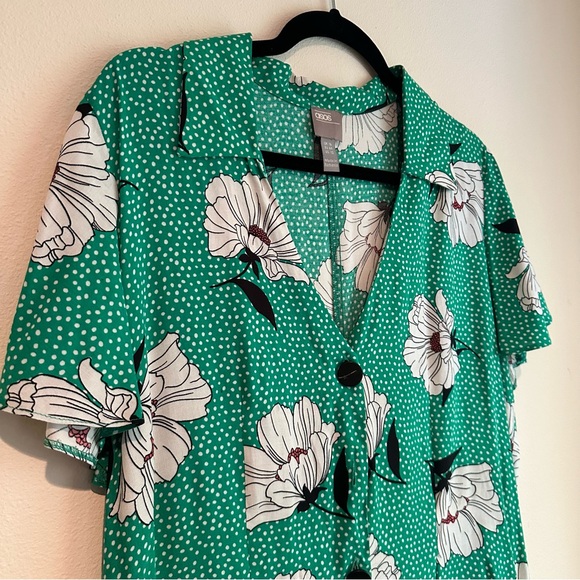 ASOS Green Floral Polka Dot Short Sleeve Collared Romper - Picture 2 of 4